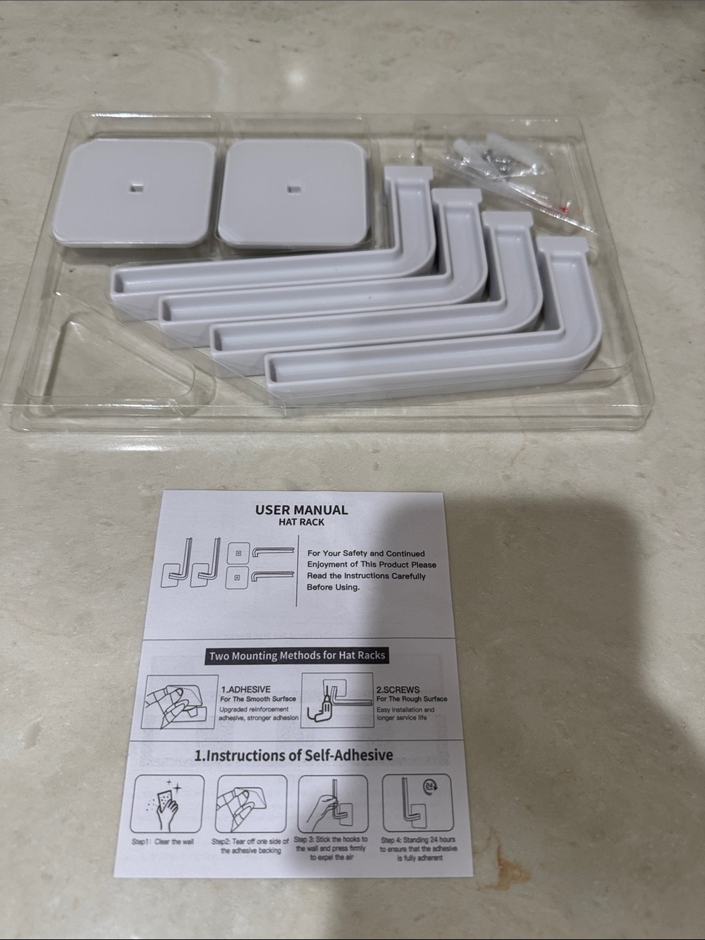 White Self-Adhesive Wall Hat Rack Hooks